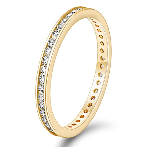 TIGRADE 2.5mm Women Anniversary Ring Cubic Zirconia Wedding Band CZ Stackable Ring Eternity Band Size 3-11 - color: Gold