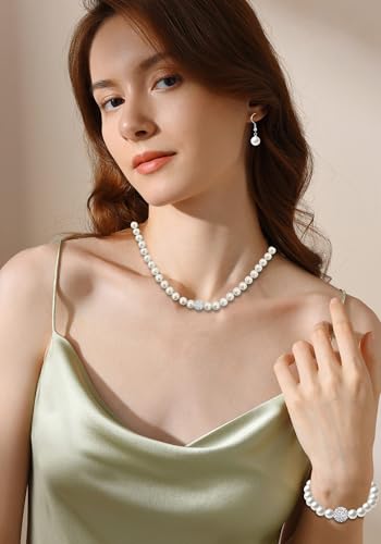 Pearl Jewelry Set for Women Faux Pearl Costume Jewelry Set with Necklace, Bracelets, Ring, Earrings for Wedding Bridal Birthday Tea Party - color: 5Pcs White