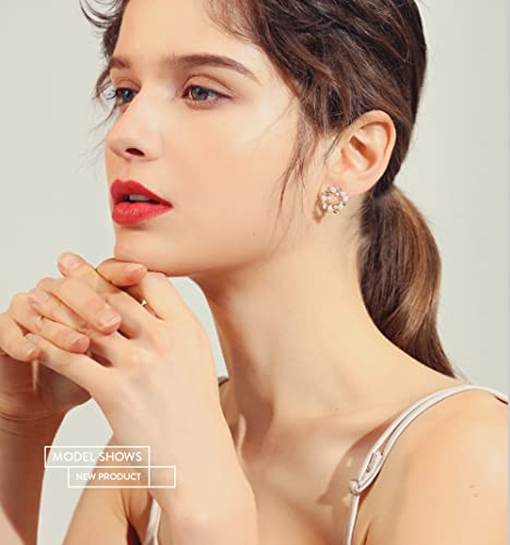Elegant Pearl Stud Earrings S925 Sterling Silver Dainty CZ Crystal Birthstone Anadem Flower Wedding Earring Ear Piercing Leaf 18K Gold Plated Jewelry for Women Hypoallergenic