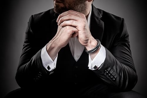 SERASAR Premium Leather Bracelet Men | Stainless Steel Magnetic Clasp | Three Colors | Jewelry Box Included - color: Black, size: 23cm, style: Double