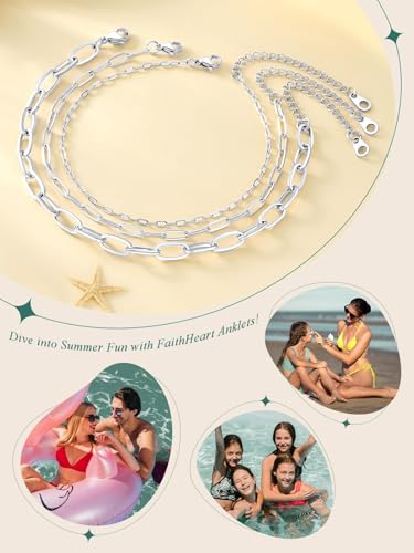 FaithHeart Waterproof Ankle Bracelets for Women, 1/2/3Pcs Non Tarnish Stainless Steel Layered Anklet Set Paperclip Figaro Cuban Link Chain Dainty Summer Beach Jewelry Gift Adjustable Size - style: d.Paperclip 3Pcs - Silver