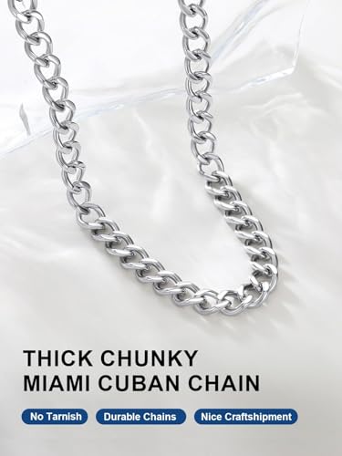 ChainsPro Cuban Link Chain for Women,Stainless Steel Chunky Necklace Silver/Gold Plated Thick Chain Choker, 12/16/20 mm Width,18" and 20" Punk Hip Hop Trendy Non Tarnish Jewelry Gifts - color: Silver, style: 12mm-20"