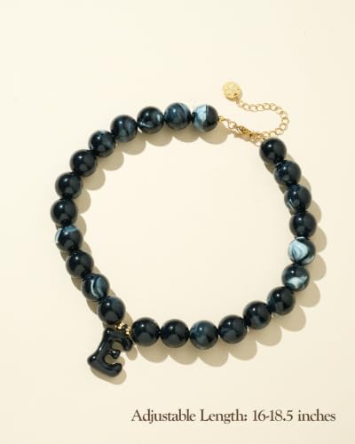 DoDoBeads Chunky Colorful Beaded Initial Necklace, Bubble Letter Choker | Gift box and dust pouch included; waterproof and sweat-resistant with real gold plated stainless steel hardware - color: Black-E