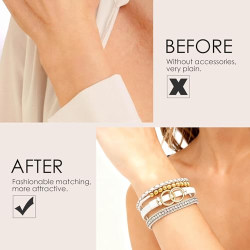 Leather Wrap Bracelets for Women, Boho Leopard Multi-Layer Crystal Beads Cuff Jewelry - color: J-Warp-009