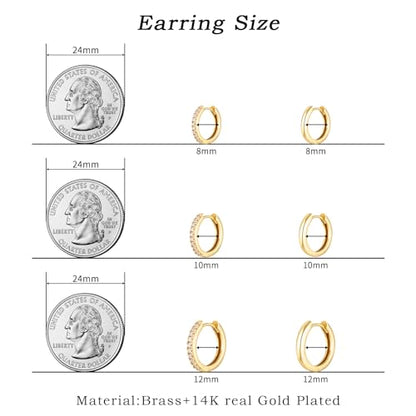 Gold Hoop Earrings Set Huggie Hoop Earrings Hypoallergenic Tiny Lightweight Cartilage Cubic Zirconia Jewelry Everyday Earrings for Women Piercing - color: 6Pairs