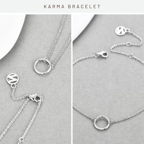 Solid 925 Sterling Silver Bracelets for Women, Dainty Interlocking Circles Cubic Zirconia Adjustable Chain Bracelet, Trendy Stackable Link Bracelets, Simple Cute Jewelry Gifts - color: Silver Karma Circle