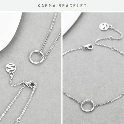 Solid 925 Sterling Silver Bracelets for Women, Dainty Interlocking Circles Cubic Zirconia Adjustable Chain Bracelet, Trendy Stackable Link Bracelets, Simple Cute Jewelry Gifts - color: Silver Karma Circle