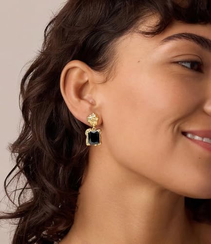 Chunky Gold Geometric Stud Earrings Trendy Vintage 14K Gold Plated Black Cubic Zirconia Statement Cocktail Earrings Dupes Jewelry for Women - style: Black Dangle