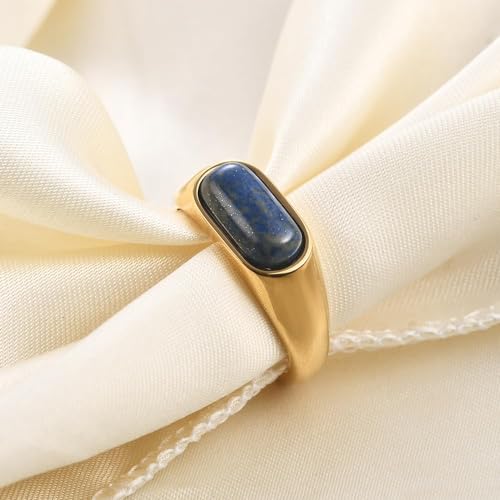 MYNENEY Signet Mens Pinky Rings Statement Wedding for Women - color: Blue stone-Gold