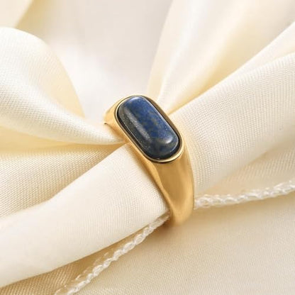 MYNENEY Signet Mens Pinky Rings Statement Wedding for Women - color: Blue stone-Gold