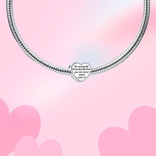 Bible Family Mom Wife Love Heart Dangle Charm 925 Sterling Silver Charms fits Bracelets and Necklace Pendant Bead Charms Jewelry Present for Women Family Friends - style: Bible - Be strong,Be brave Charm