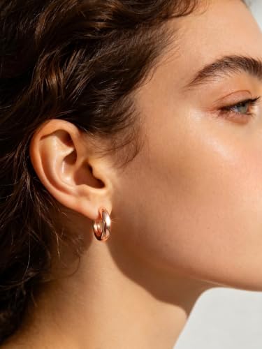 Bestyle Gold Huggies Earrings for Women Hypoallergenic 925 Sterling Silver Post Huggie Hoop Earrings Thick Lightweight Small Hoop Earrings 8/10/12/14mm - color: Rose Gold, size: 14mm