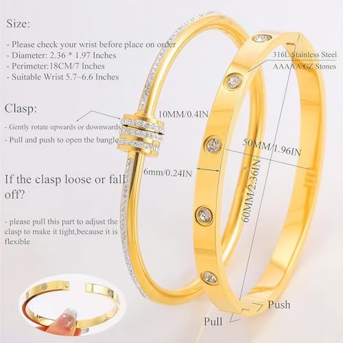 Gold Bangles for Women, 4 Pcs 18K Gold Plated Stainless Steel Stackable Bangle Bracelets, Non Tarnish CZ Bangles Set, Trendy Jewelry Gifts for Women - color: Gold