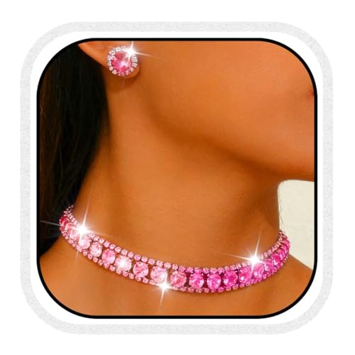CLOACE Rhinestone Bridal Wedding Jewelry Set Sparkly Chocker Necklaces Earrings Prom Jewelry Accessories for Women - color: Purple