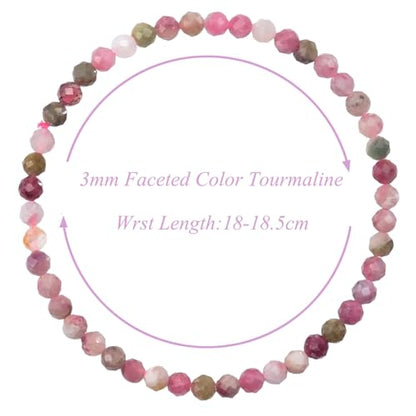 MASSIVE BEADS Natural Genuine Gemstone Beads Healing Crystal Chakra Reiki Jewelry Faceted Round Beads Bracelets 3mm - color: Color Tourmaline B