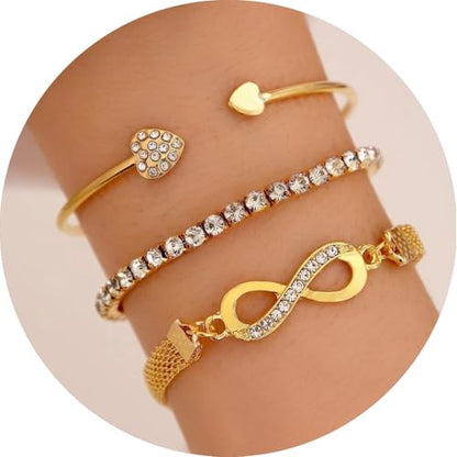 Alegend 14K Gold Plated Stackable Multilayer Bracelets + Titanium Steel(Not Rust, Resist Corruption, Easily Clean) 18K Gold Plated Single Bracelets - color: 14K Gold Heart & Infinity Symbol