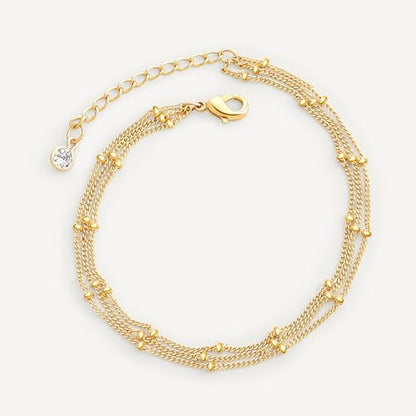 MEVECCO Dainty Chain Bracelets for Women, Layered and Charm Styles | 14K Gold Plated Brass, Select Cubic Zirconia Accents, Single and Multi-Row Structures for Refined Everyday Wristwear - style: 3 Layer Satellite Chain Gold