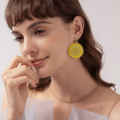 Colorful Summer Beaded Earrings For Women Crystals Glass Bead Dangle Drop Bohemia Earrings Statement Earrings For Women - color: Yellow