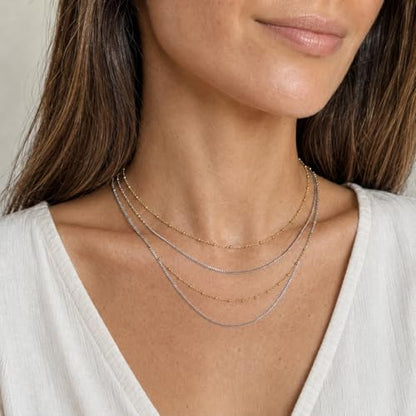Stackable Chains Women 18K Plated Box Cuban Paperclip Layered Chain Choker Necklace Gold Silver Multi Chain Mixed Metal Stack Chains Set for Women - color: bead chain necklace