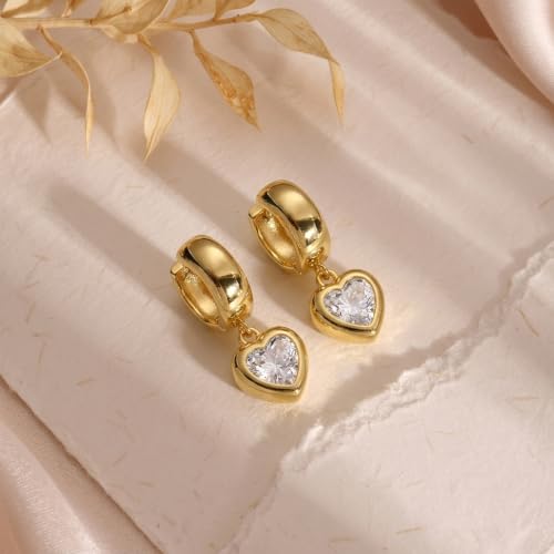Gold Dangle Earrings for Women, 14K Gold Plated Chunky Hoop Earrings with Charms Cubic Zirconia Drop Earrings Statement Jewelry for Women - color: Gold D