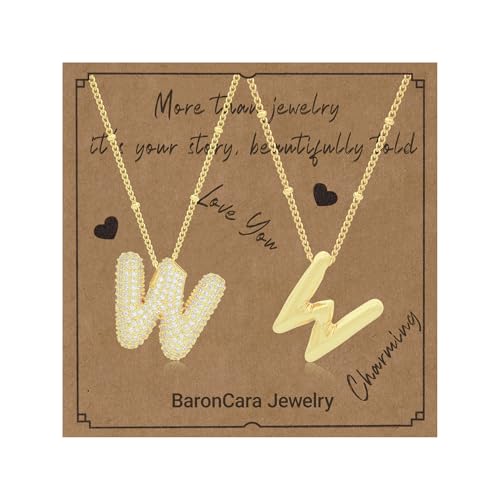 2 PCs Gold Plated Necklace Set for Women - Non Tarnish Jewelry Gift with Fashion Design - style: 2 PCs W Style