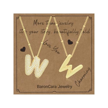 2 PCs Gold Plated Necklace Set for Women - Non Tarnish Jewelry Gift with Fashion Design - style: 2 PCs W Style
