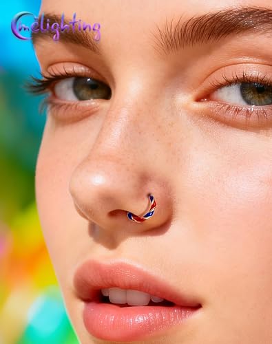 Melighting 20G Twist Nose Ring Hoop Stainless Steel 316L Piercing Jewelry | 7/8 mm Nose Piercing Jewelry, Cute Hinged Segment Clicker Lobe Helix Daith Cartilage Earring for Women - color: Gold RDBL, size: 20g7mm