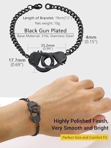 PROSTEEL Trendy Handcuffs Design/Customize Words Ankle Bracelet For Women, 316L Stainless Steel Anklets Silver/Gold/Black Tone, Hypoallergenic, Come with Box - style: B Black-Bracelet(7.5")