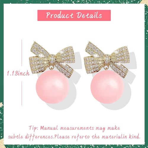 Pearl Bow Earrings for Women Coquette Aesthetic Jewelry Rhinestone Bow Earrings for Bridesmaids Wedding Party Accessories Bridal Costume Accents Bowknot Themed Gifts - color: C3: Pink Pearl Bow Earrins