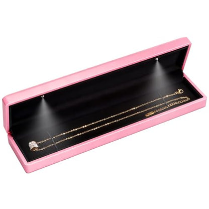 Hatori Long Chain Necklace Jewelry Gift Box with LED Light, Bracelet Storage Case, Jewellry Display Box for Wedding, Engagement, Proposal, Birthday, Anniversary - color: Pink