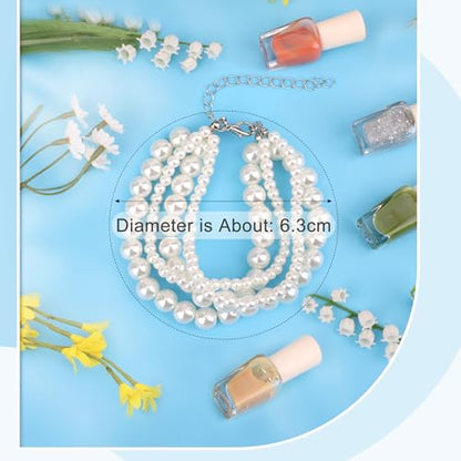 Coolrunner Ladies Faux Pearls Accent Off White Stretch Wrist Bracelet Jewelry (Pearl style3) - style: Style 2