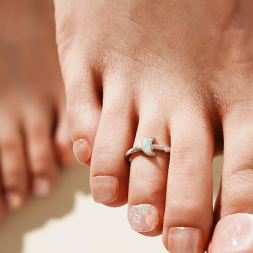 CHIC & ARTSY Women Toe Ring 925 Sterling Silver Animals Toe Ring Dainty Created Opal Toe Ring Adjustable Single Toe Ring for Women Beach Jewelry - color: L-Manta Ray/Silver