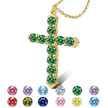 Cross Necklace for Women, Silver Cross Pendant Necklaces | 14K Gold Plated, Dainty CZ Cross Necklace, Non Tarnish and Hypoallergenic Jewelry for Women, Christian Religious Faith Gifts - color: A-Emerald Green-Gold