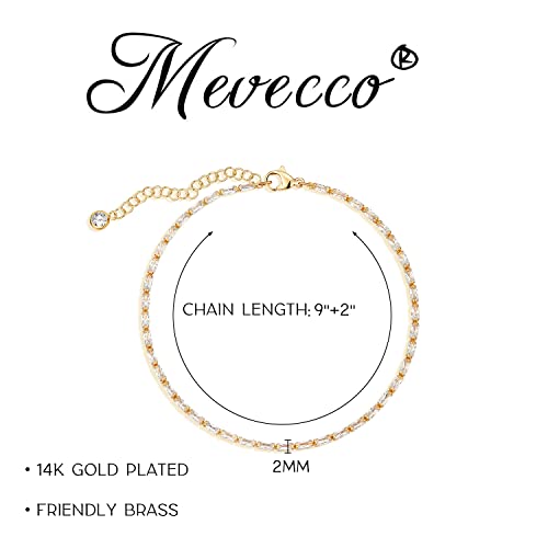 MEVECCO Anklet for Women Gold Chain 14K Gold Plated Dainty Boho Beach Summer Simple Foot Jewelry Ankle Bracelet - style: CZ Rectangle