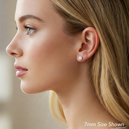 14k Yellow Gold Solitaire Round Cubic Zirconia Stud Earrings - Pushbacks - style: 7mm