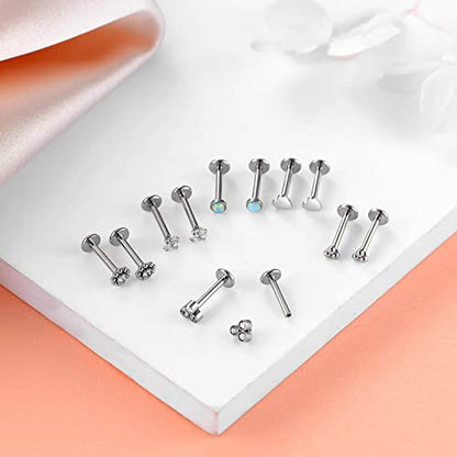 16G Monroe Lip Piercing Jewelry Labret Studs Tragus Hoop Earrings Nose Piercing Flat Back Helix Earring - color: silver, size: 16G*8mm