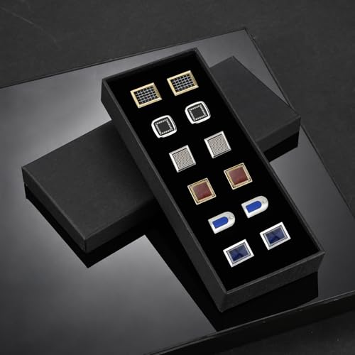 wynameleri Cufflinks Set 6 Pairs for Men, Business Formal Shirts Buttons Cuff Link Packed in Case - color: B0206009
