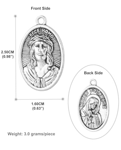 Saint Therese of Lisieux/Saint Mother Teresa of Calcutta/Divine Mercy Jesus/Mater Dolorosa Patron Saint Medal Charm Pendant for DIY Rosary Necklace Bracelet Jewelry Making Part - color: 30pcs-Jesus ECCE Homo medal