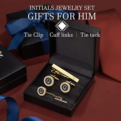 HAWSON Tie Clips, Cufflinks, Tie Tack & Lapel Pins for Men - Suitable for Neckties and French Cuff or Dress Shirt Suits - Jewelry Box Packed, Initials Designed - style: Q-4pcs Sets