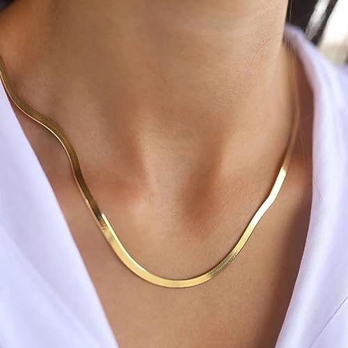Dainty Choker Necklace for Women 18K Gold Plated Shining Dots Box Chain Sparkle Necklaces Cute Paperclip Link Herringbone Necklace Exquisite Jewelry Gifts for Mom Girlfriend - style: 5mm Herringbone GD
