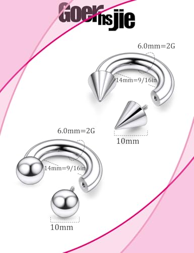 ASTM F136 Titanium 20/18/16/14/12/8/6/4/2g Internally Threaded Horseshoe Nose Septum Ring Gauge Earrings Lip Rings Prince Albert Jewelry Hoop Piercings for Women Men - size: 2g*14mm