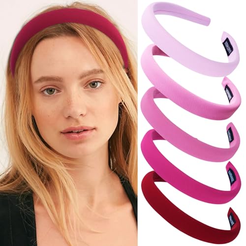 KICOSY Pink Headband for women girls Hot Pink Light Pink Padded Hairband Non Slip Cute Pink Head Band Pink Hair Accessories Pink Party Favors Valentine's Day - color: pink
