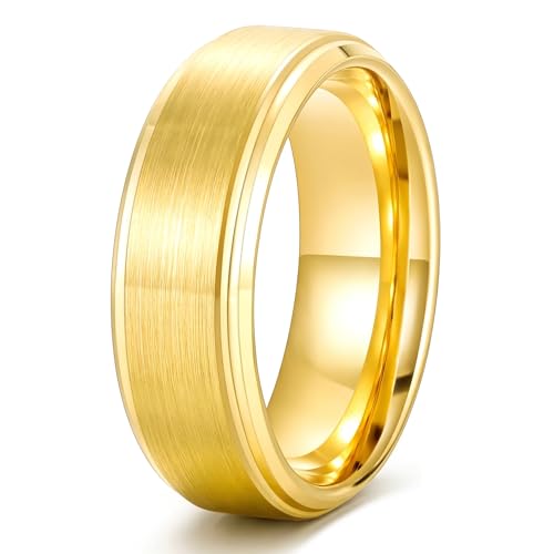 6mm 8mm Black/Gold/Silver/Purple Classic Stainless Steel Wedding Band Ring For Men Womem Matte Brushed Finish Comfort Fit Size 5-12 - color: 8mm-Gold