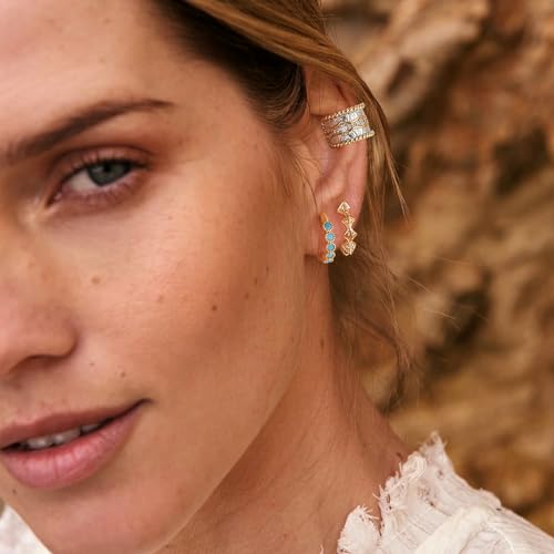Chunky Ear Cuff Earrings for Women Single | Non Piercing, Clip On, 14K Gold Plated, Cubic Zirconia, Hypoallergenic, Jewelry Gifts - style: Waves