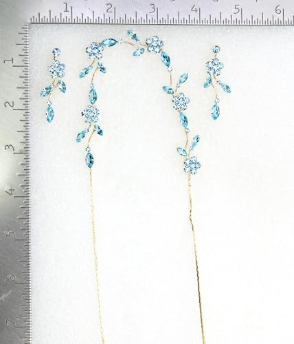 Faship Gorgeous Rhinestone Crystal Floral Necklace Earrings Set - color: Aqua / Gold plated