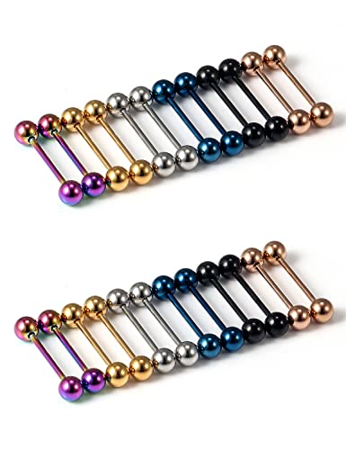 Oufksiyy 24pc 14G 16G Mixed Color Surgical Stainless Steel Straight Barbell Tongue Rings Bars Piercing 5/8" Length 16mm 9/16 inch 14mm 1/2inch 12mm Nipple Rings Tongue Piercing Jewelry for Women Men - color: 16G-16mm(5/8INCH)-Barbell