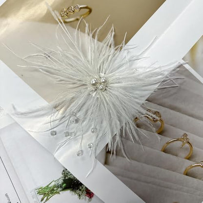 Elegant Feather Flower Pearl Cz Large Brooch Pin for Women Men Rhinestone Crystal Floral Lapel Pins Wedding Party Banquet Dress Suit Clothes Accessories Fashion Jewelry 180mm - color: White