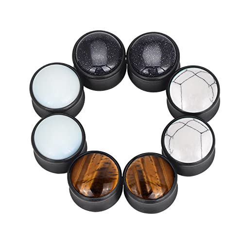 YOFANST 8pcs Natural Wood Ear Plugs Inlaid with Stone Saddle Earrings Piercing Gauges 2g-5/8 inch - color: black, 00g(10mm)