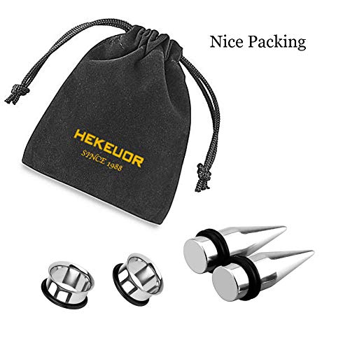 HEKEUOR 11mm 7/16" Steel Ear Stretching Kit - 2 Tapers 2 Tunnels Size Between 00g(10mm) and 1/2" (12mm) - color: Silver 11mm(7/16")