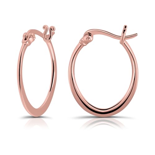 Hoops & Loops 925 Sterling Silver 23mm Oval Flat Click-top High Polished Lightweight Hoop Earrings for Women, Silver, Yellow Gold & Rose Gold - color: Rose Gold
